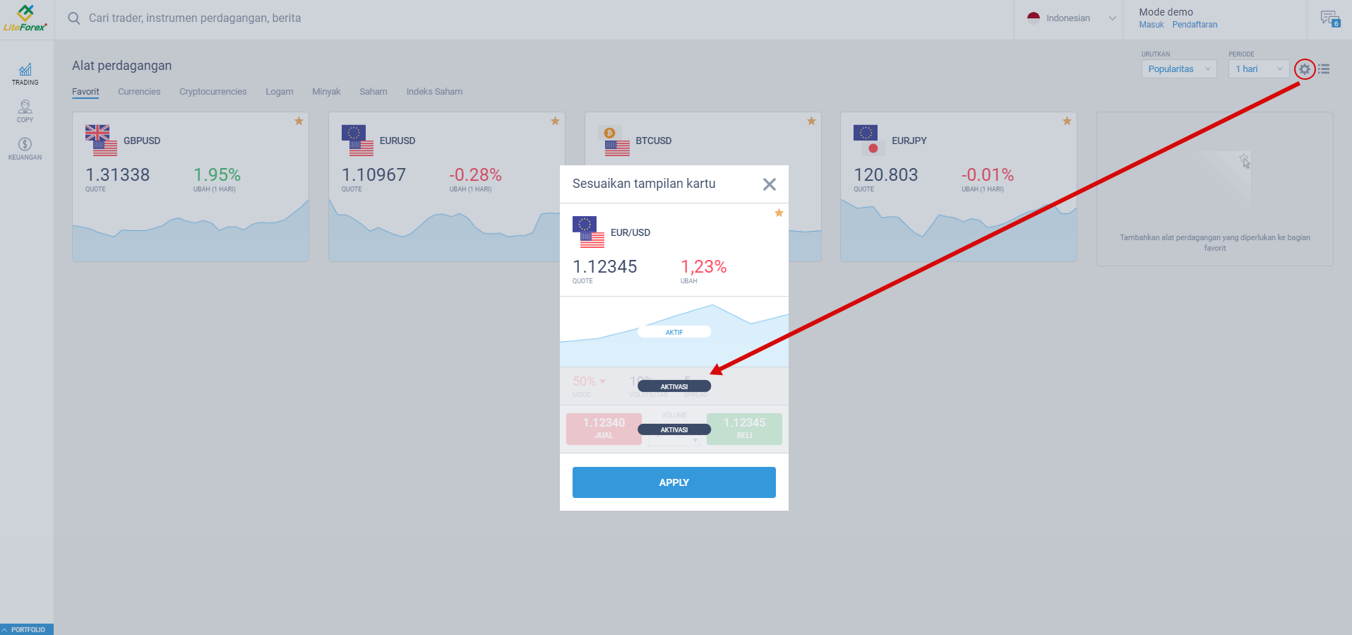 LiteFinance: 1. Halaman utama ("Trade")