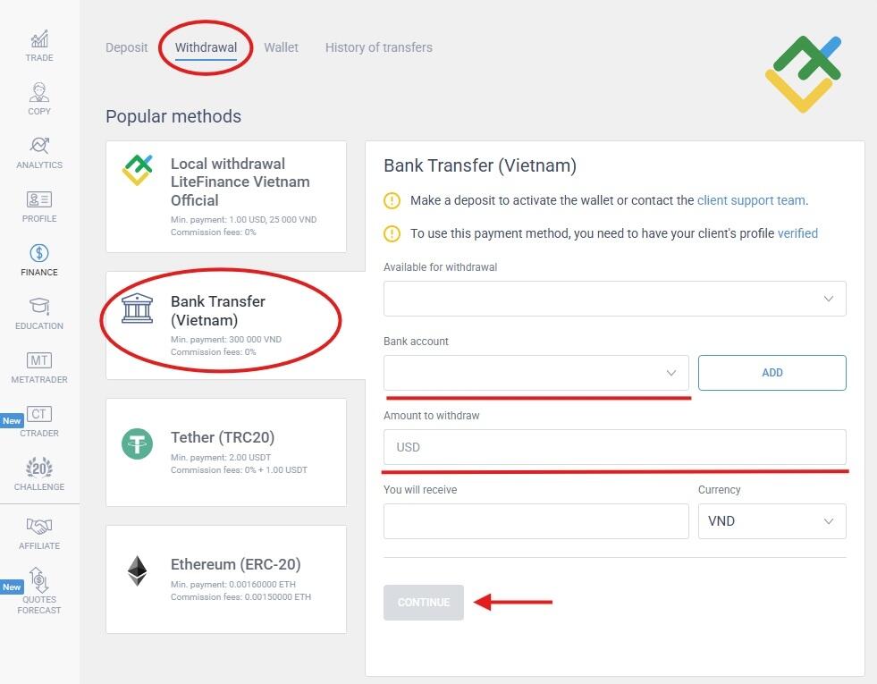 LiteFinance: Pengaturan Copy