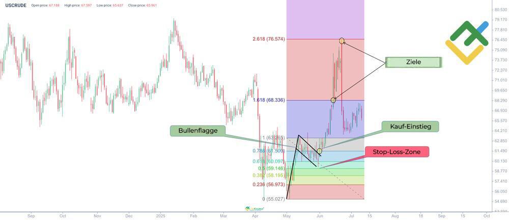 LiteForex: Fibonacci-Niveaus beim Handel mit Bullenflaggen