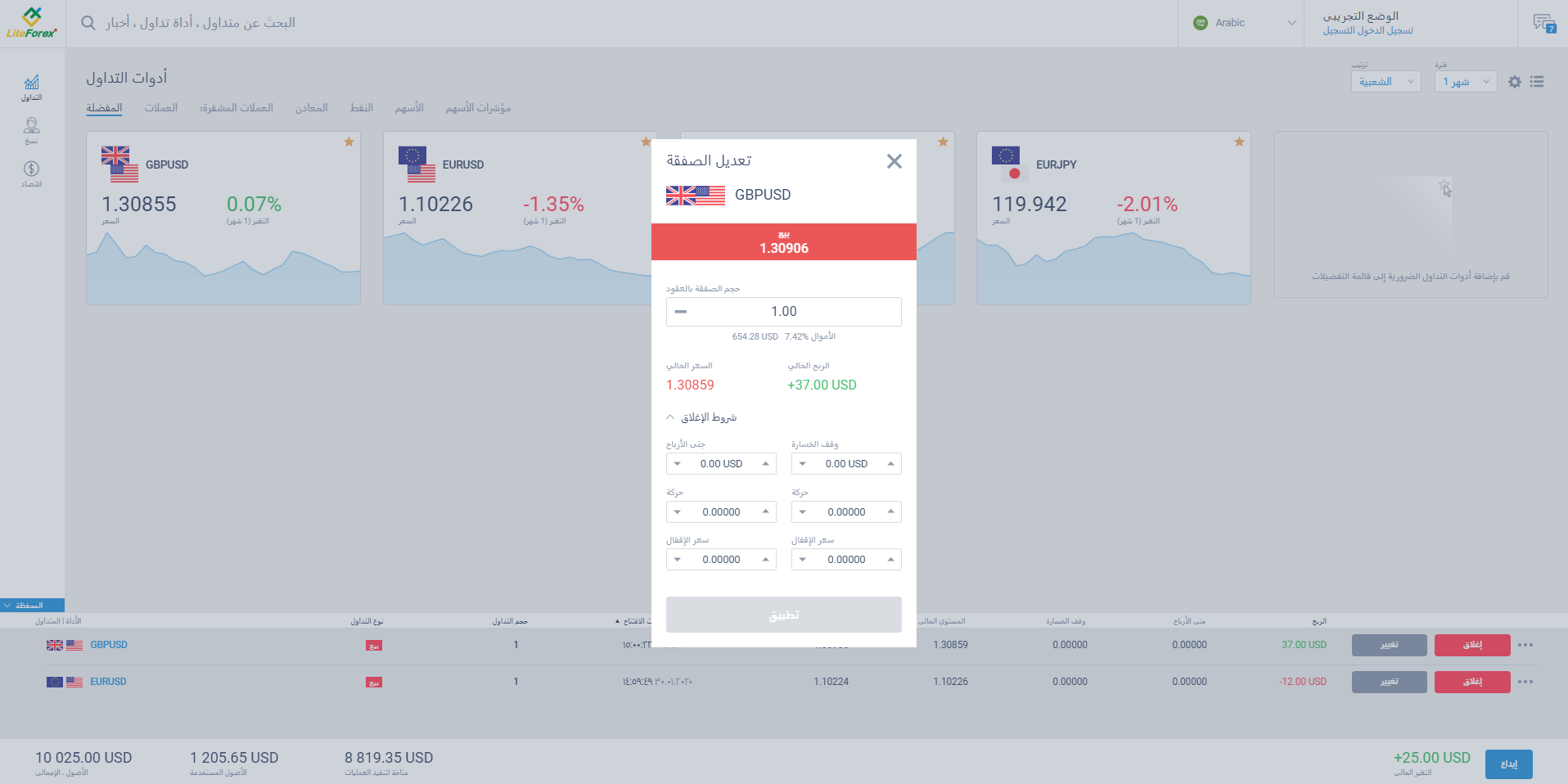 LiteFinance: 1. الصفحة الرئيسية ("التداول")