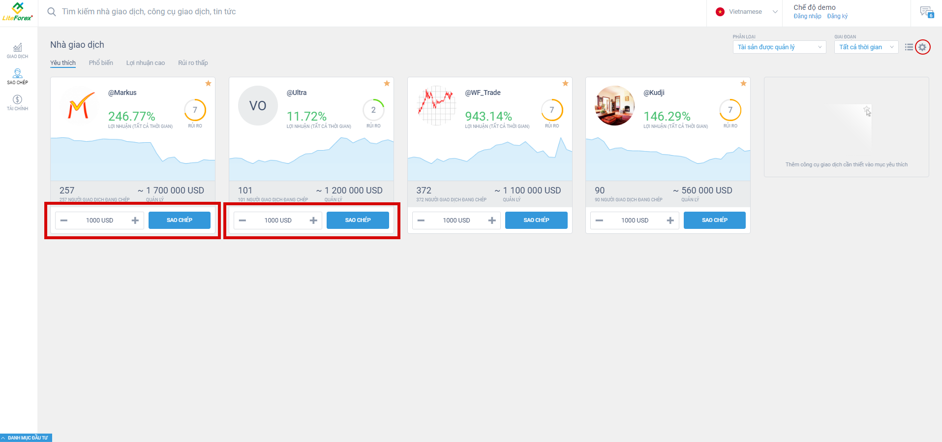 LiteFinance: 1. Trang chính (“Trade”)
