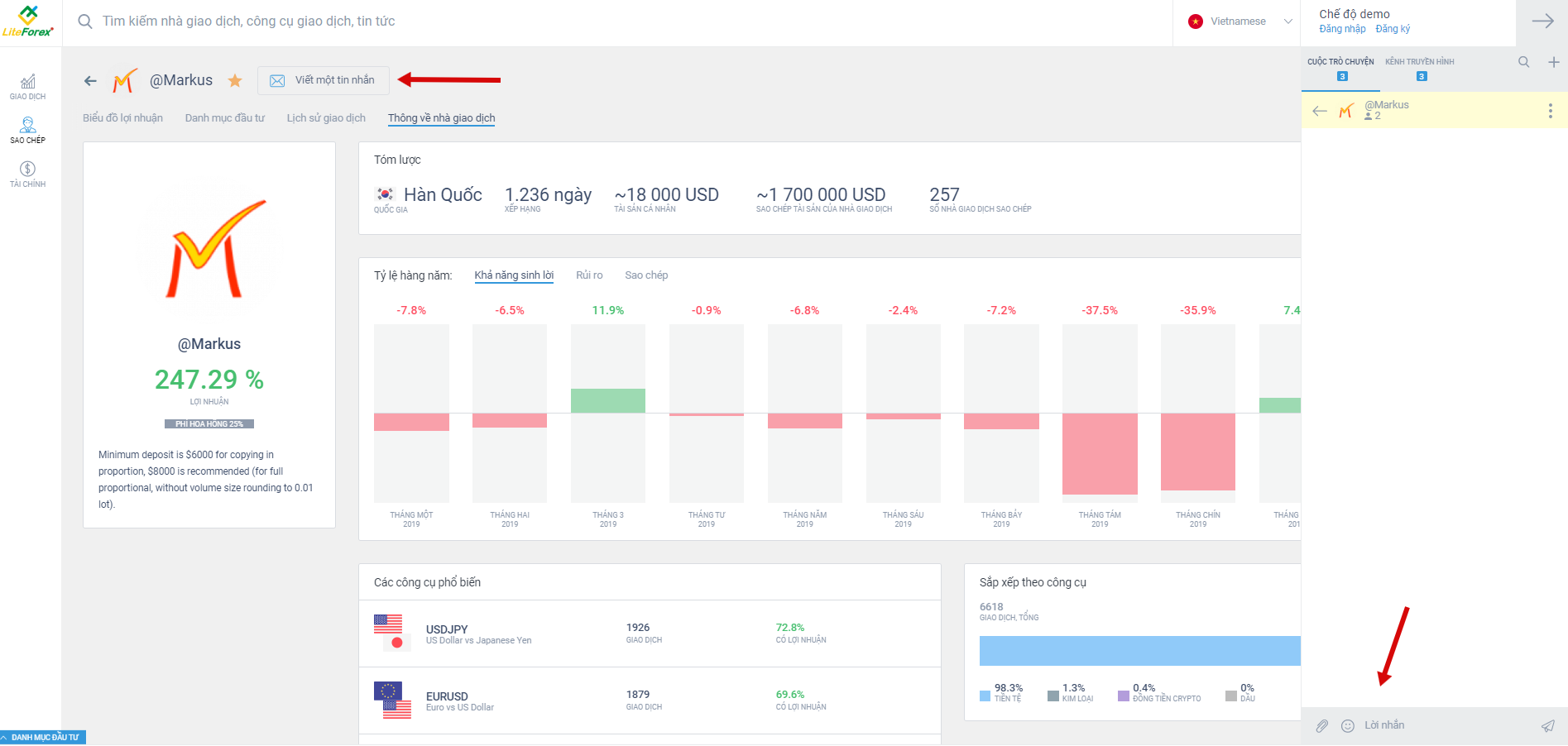 LiteFinance: 1. Trang chính (“Trade”)