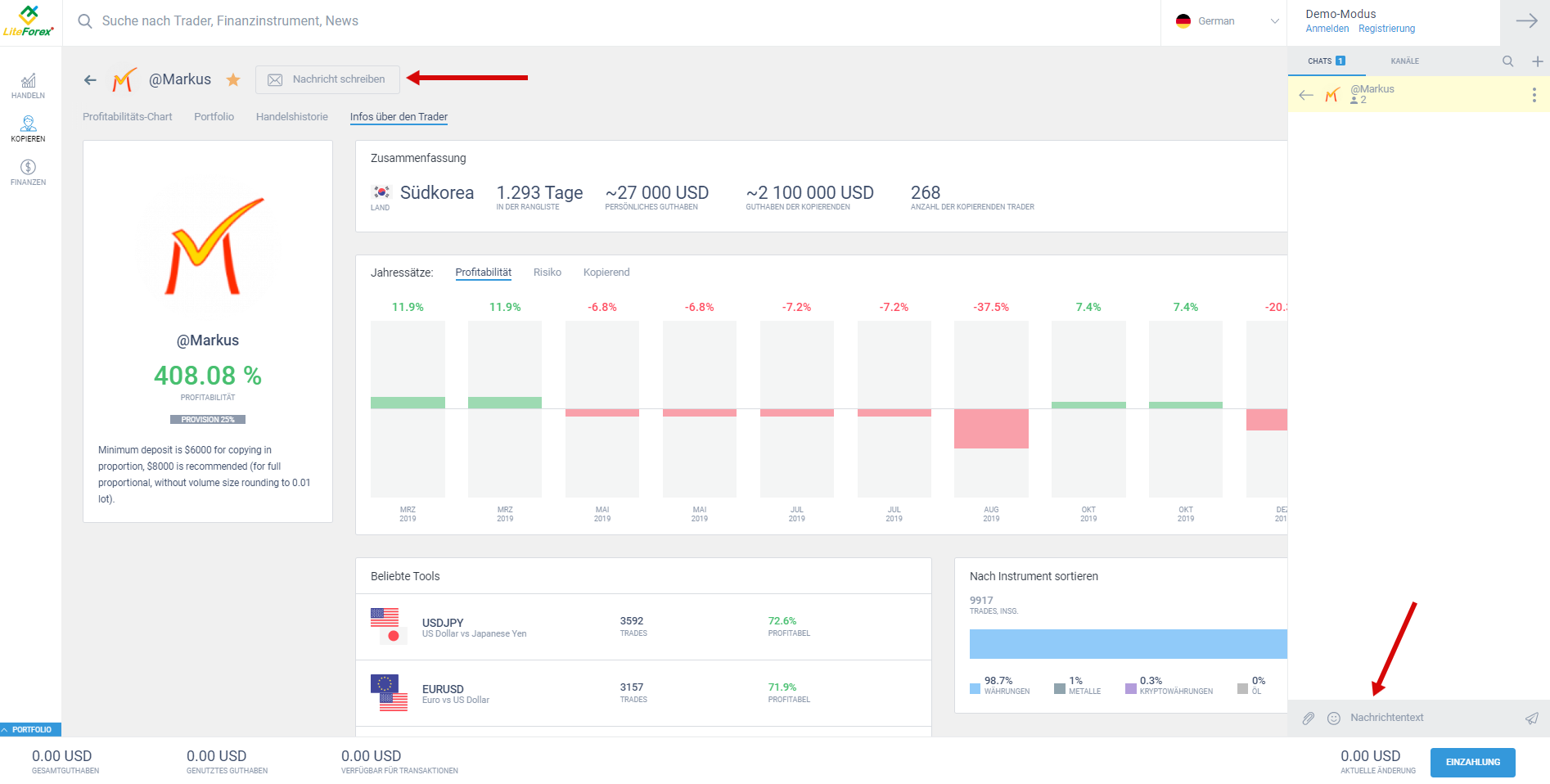 LiteForex: 1. Hauptseite (“Handel”)