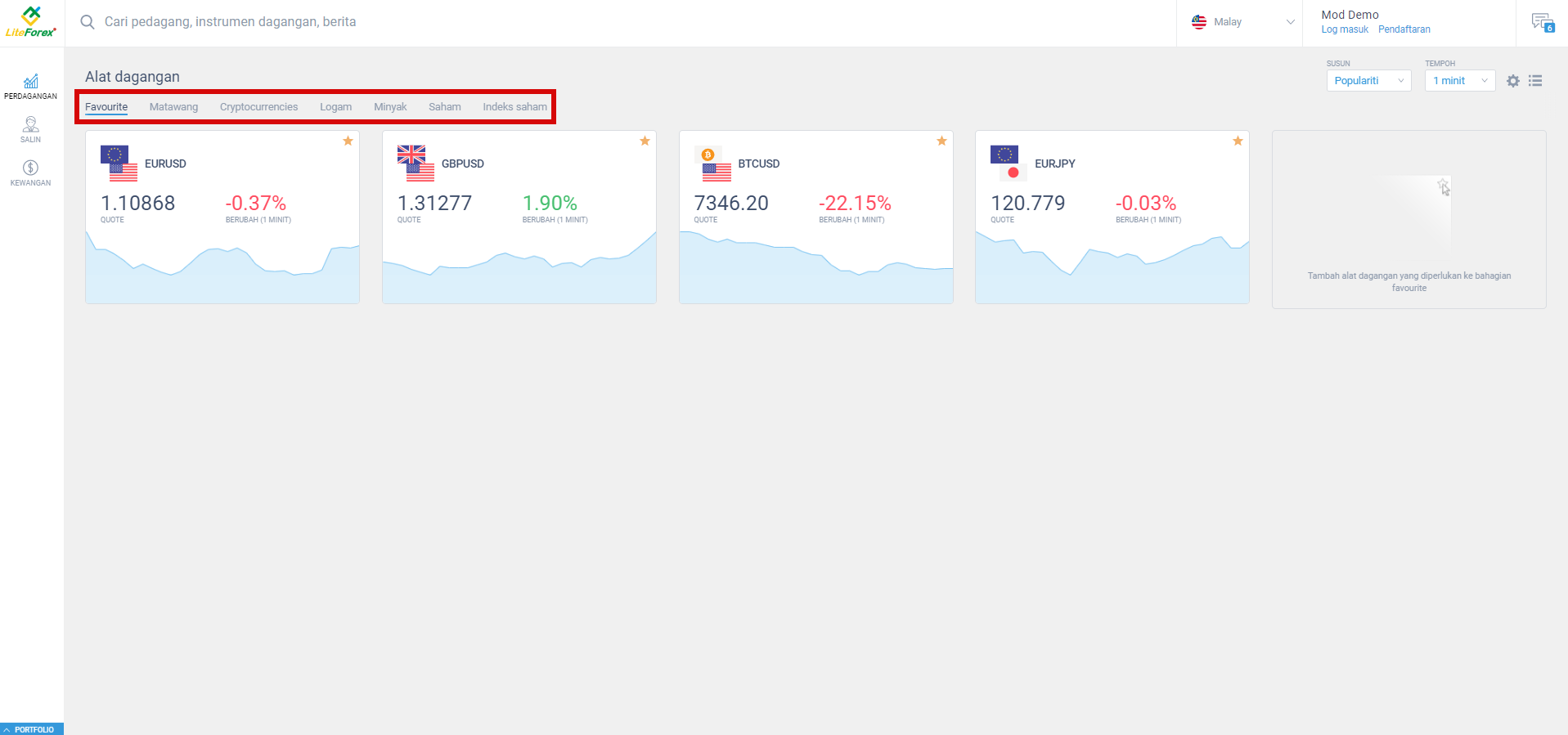 LiteFinance: 1. Halaman utama (“Perdagangan”)
