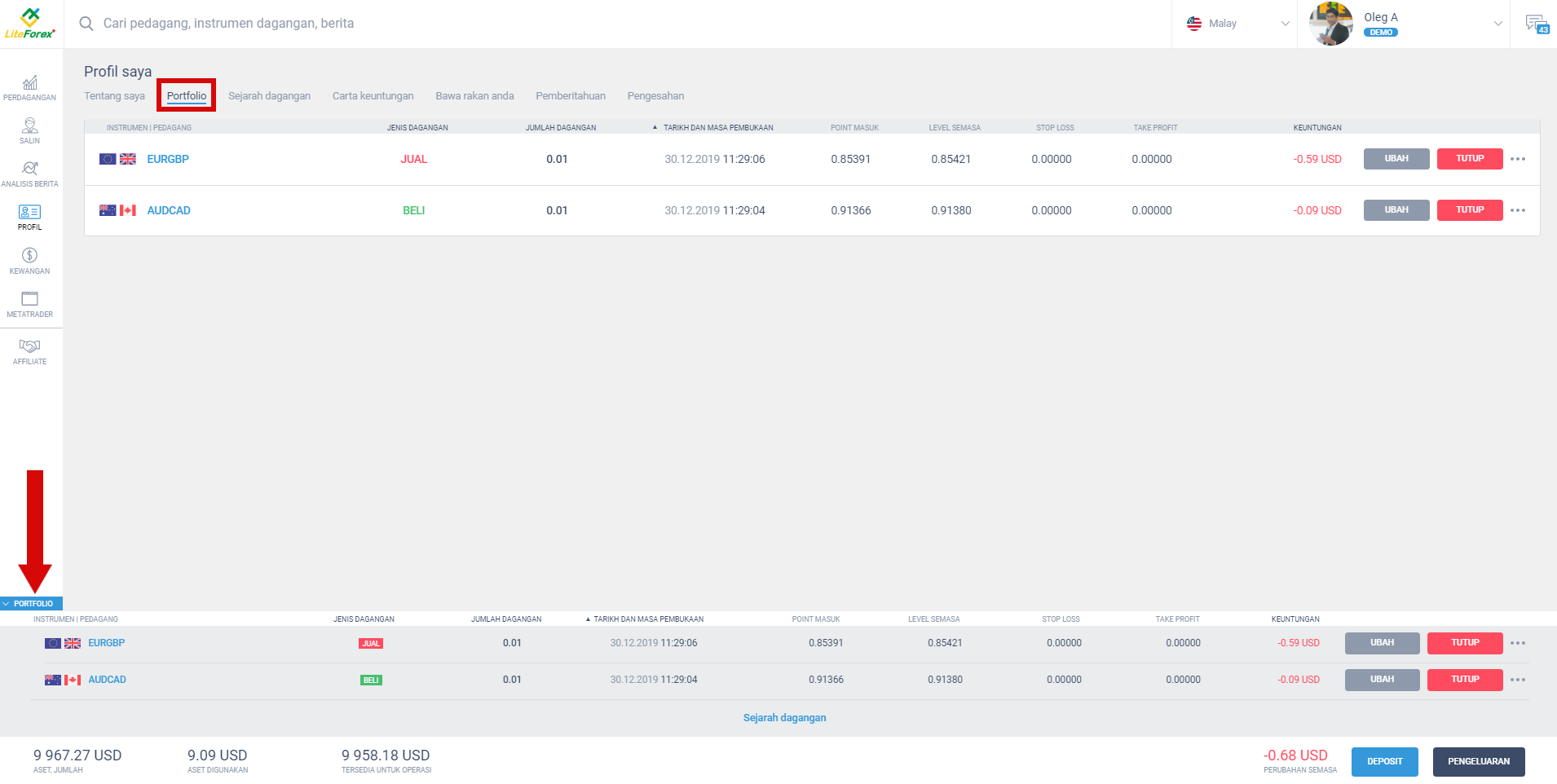 LiteFinance: 3. Semakan Profil Pelanggan selepas pendaftaran