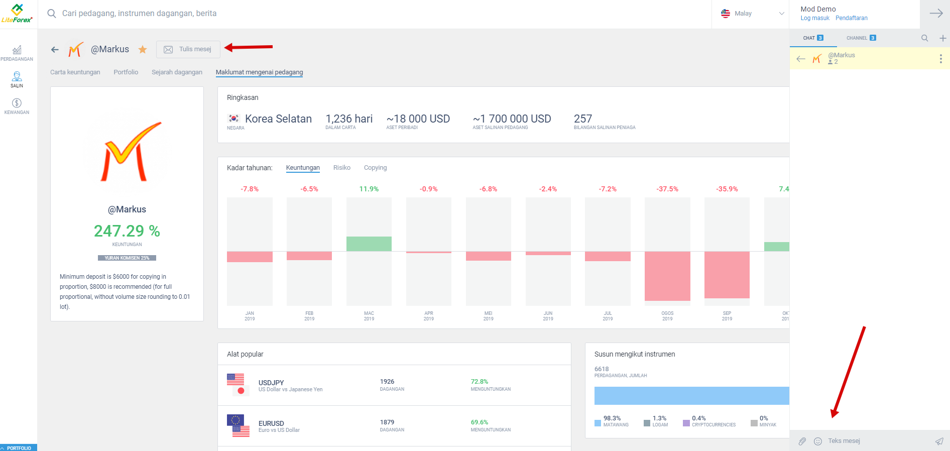 LiteFinance: 1. Halaman utama (“Perdagangan”)