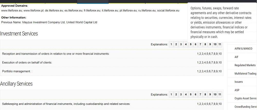 LiteForex: Sprawdzenie licencji na stronie organu regulacyjnego CySEC
