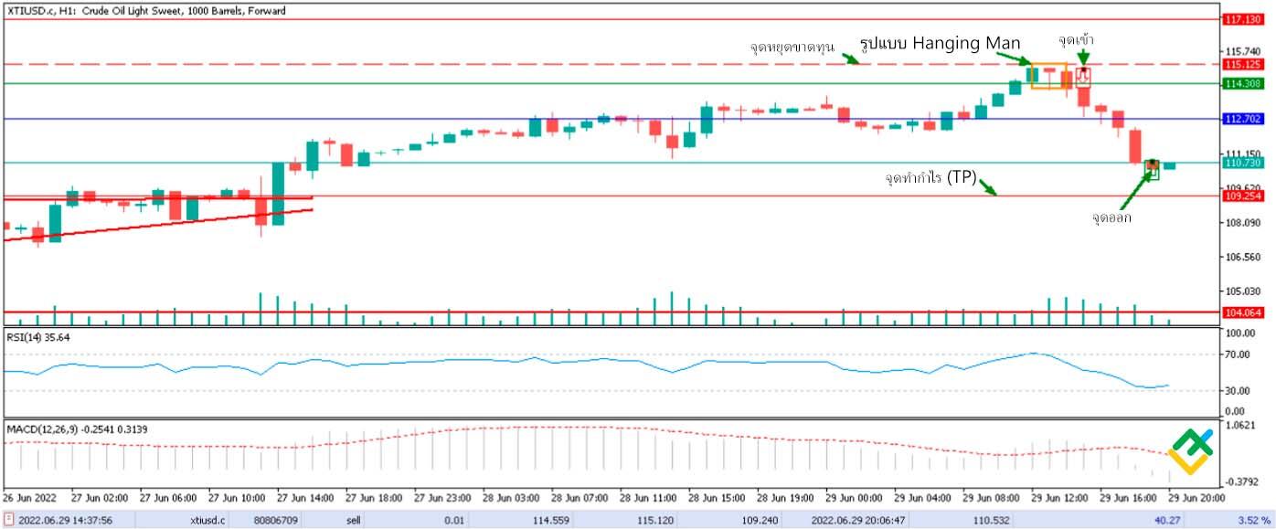 LiteFinance: ตัวอย่างของรูปแบบแท่งเทียน Hanging Man