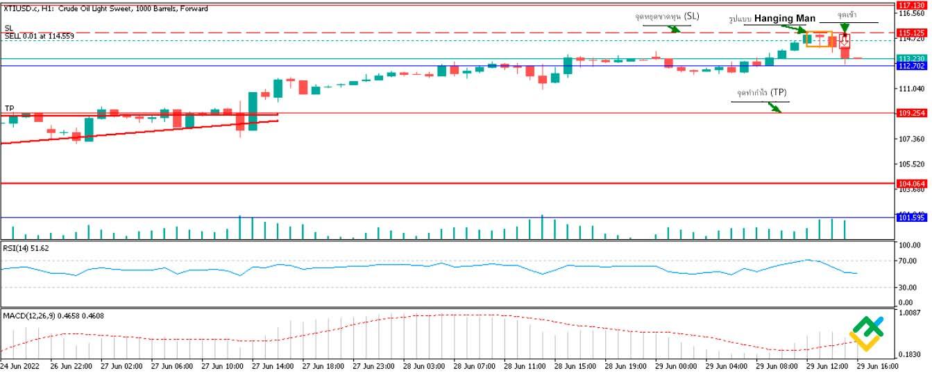 LiteFinance: ตัวอย่างของรูปแบบแท่งเทียน Hanging Man