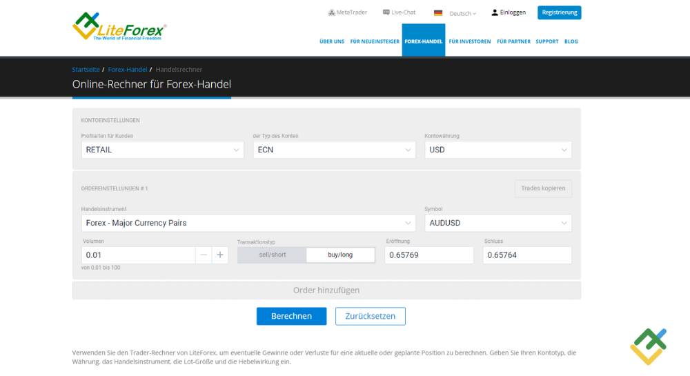 LiteForex: Schritt 4. Berechnen Sie die erforderliche Margin und das Margin-Niveau