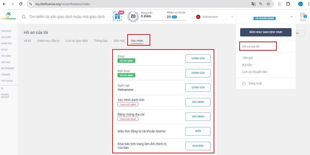 LiteFinance: Bước 3: Mở tài khoản với nhà môi giới