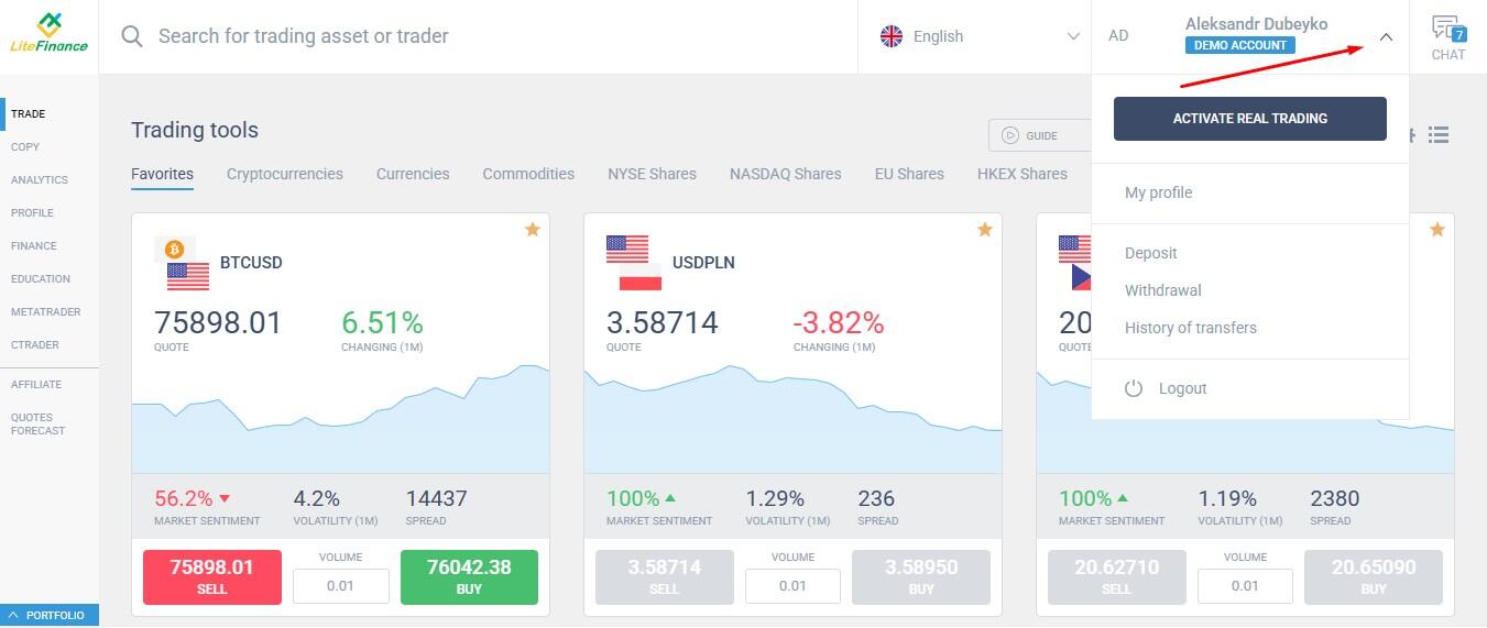 LiteFinance: LiteFinance Web Platform Interface