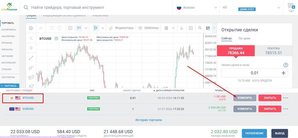 LiteFinance: Пример, как работает тейк-профит