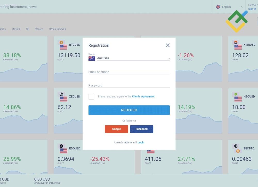 LiteForex: 1. Schritt - Eröffnen Sie im Kundenprofil ein Konto
