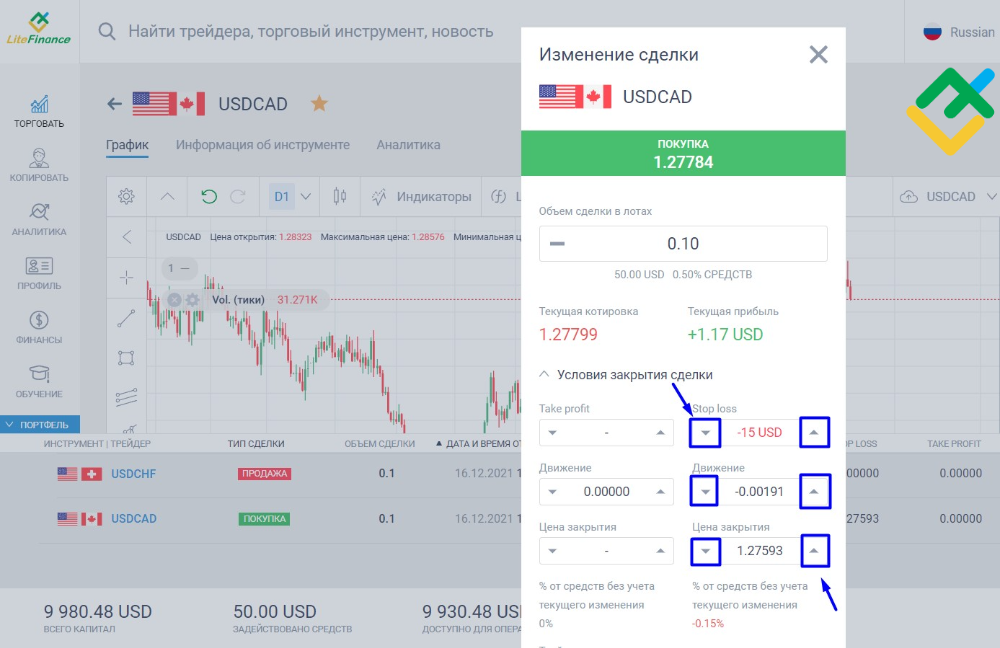 LiteFinance: Как выставить стоп-лосс в платформе LiteFinance?