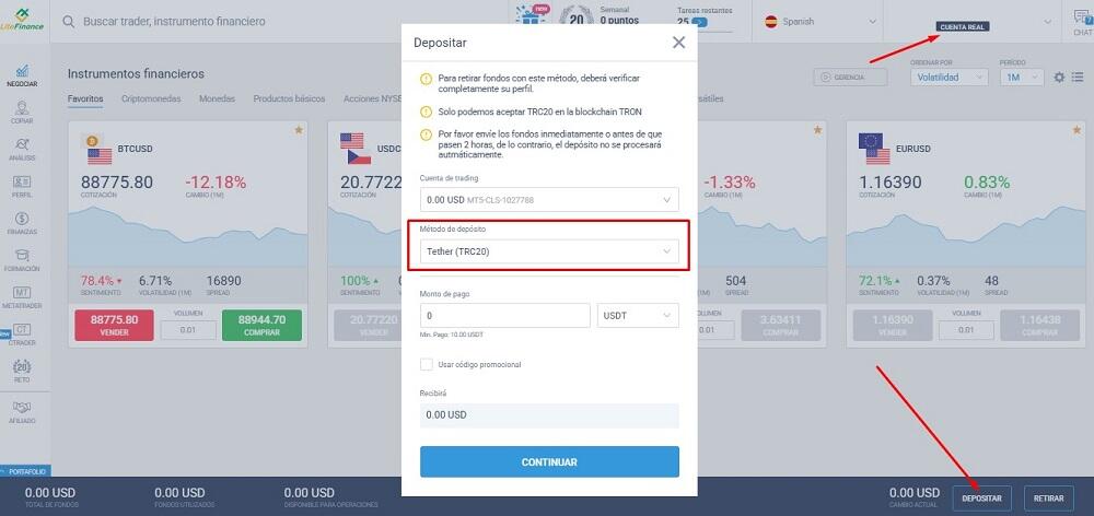 LiteFinance: Métodos de pago para comprar criptomonedas